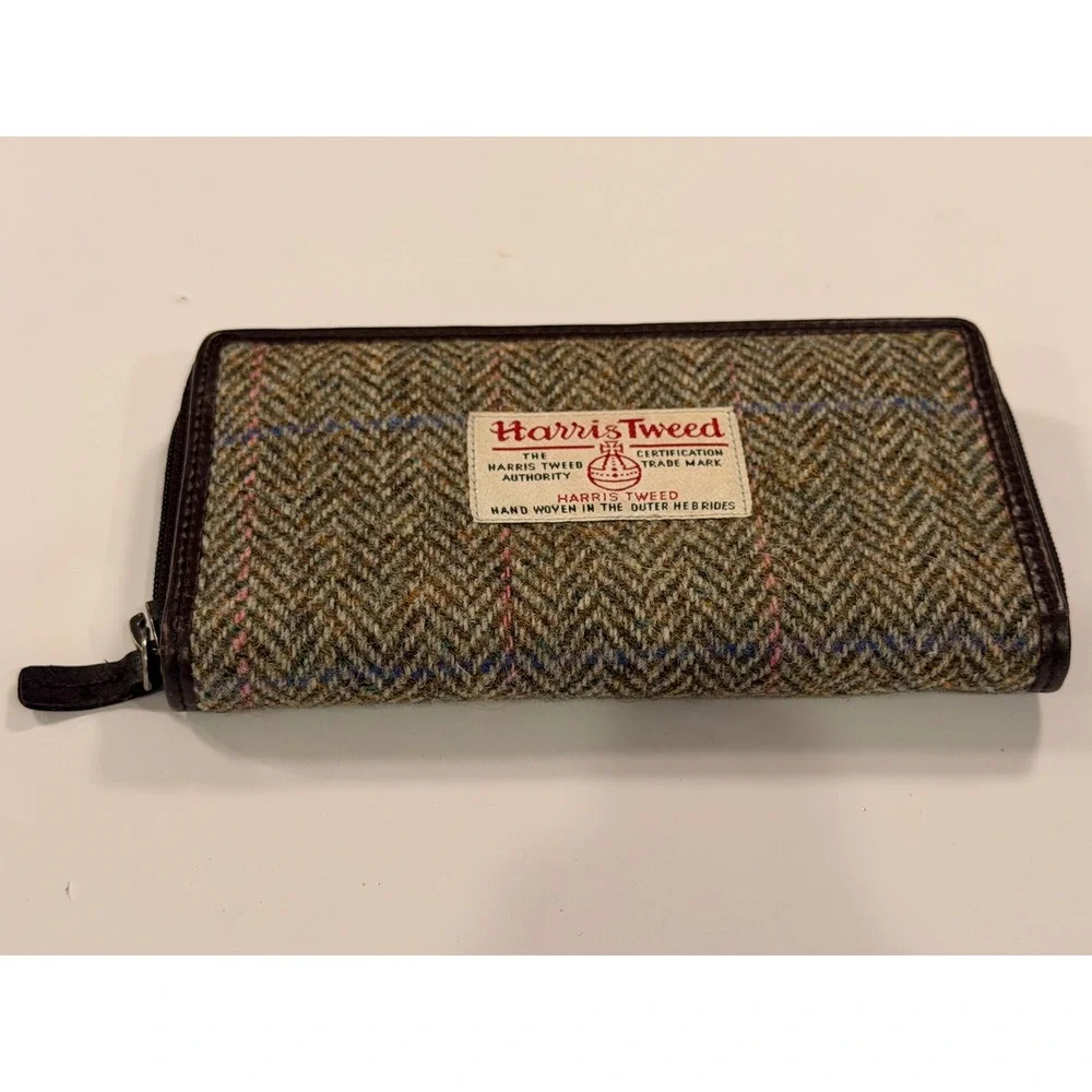 James Pringle Harris Tweed Wool Tote Bag Matching Wallet Leather Scotland